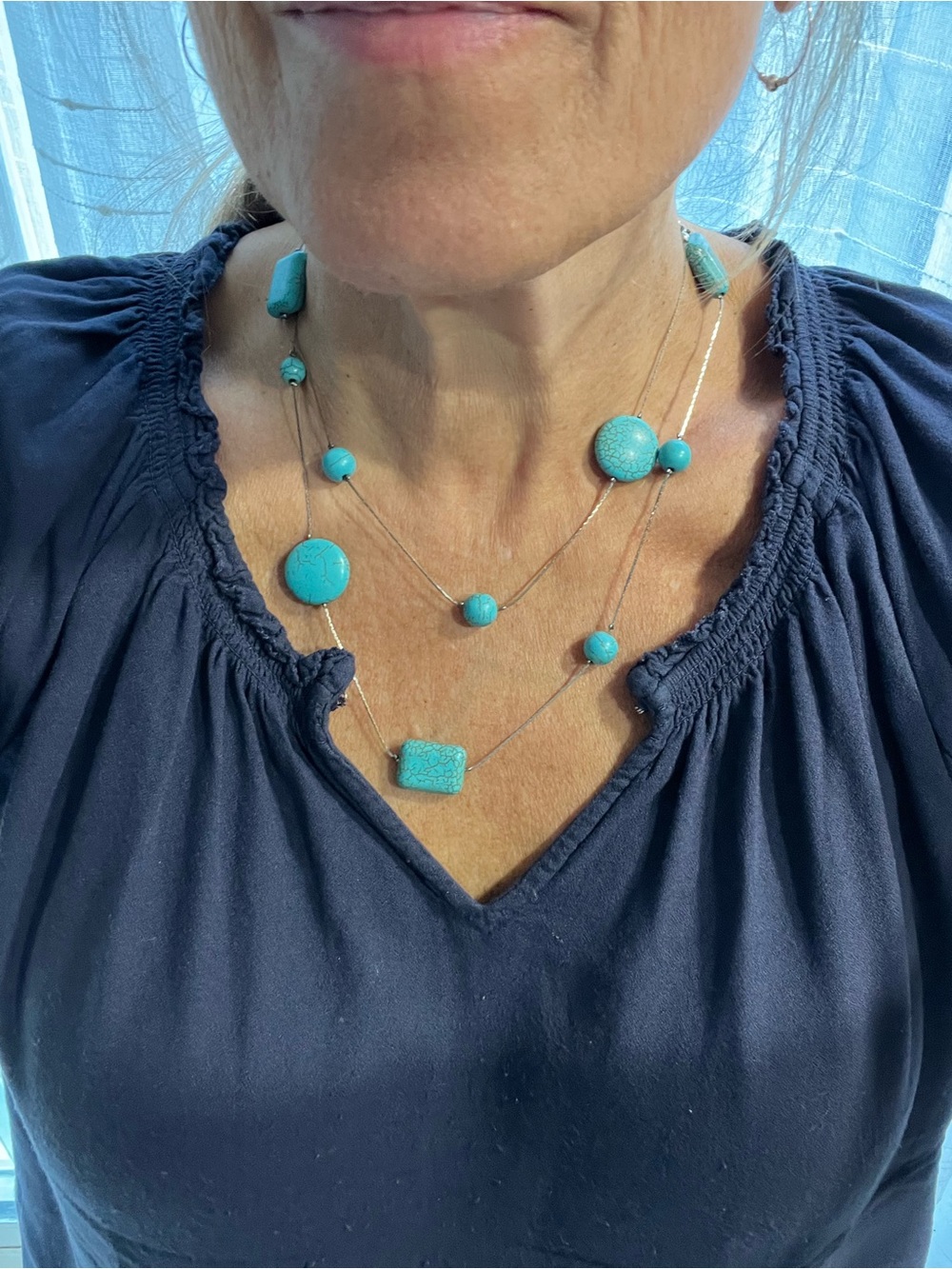 Turquoise faux Bead Layered Necklace - Women's Jewelry